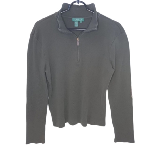 Lauren Ralph Lauren Hunter Green Ribbed Sweater | EUC | Patched Elbows - Picture 1 of 15